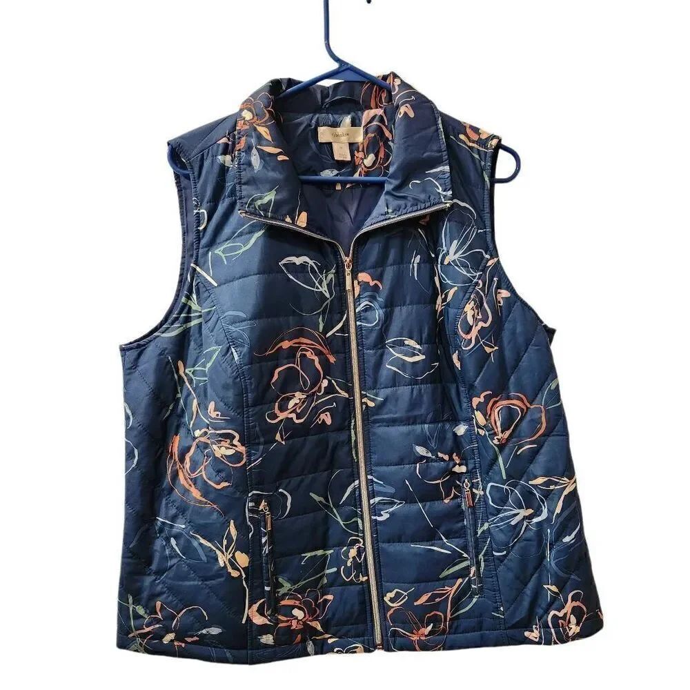 CJ Banks Vest Size XL Super cute puffy vest patterning of floral With Gold Tone